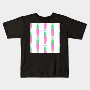 Watercolor pattern with surfboard and word Aloha Kids T-Shirt